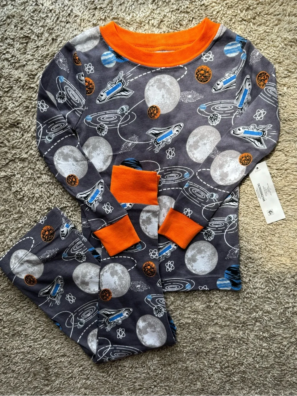 Wonder Nation Space Shuttle Pajama Set 2T NWT 100% Cotton Gray Orange Boys